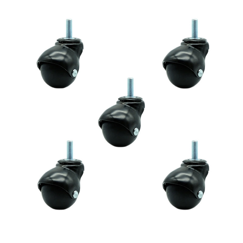 Ensemble de 5 roulettes à tige filetée 2 pouces à capuchon fileté 3/8 po, Noir lustré