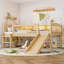 Lit mezzanine bas, lit mezzanine en bois avec lumière DEL, glissade et garde-corps complet, lit mezzanine pour enfants en bois massif avec escalier et tablettes de rangement, lit coulissant en bois pour salle de jeux pour enfants, aucun sommier nécessaire-129883751-129883748