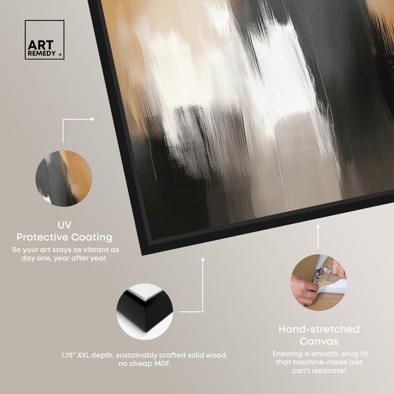 Desert and Black II Set Canvas Warm Boho Abstracts by Art Remedy, Black Framed, 13" H x 13" W