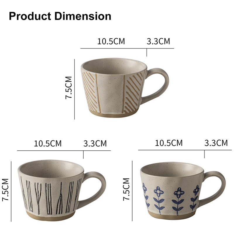 12 oz. Ensemble de grandes tasses en porcelaine décoratives peintes à la main Elegant, Ensemble de 2