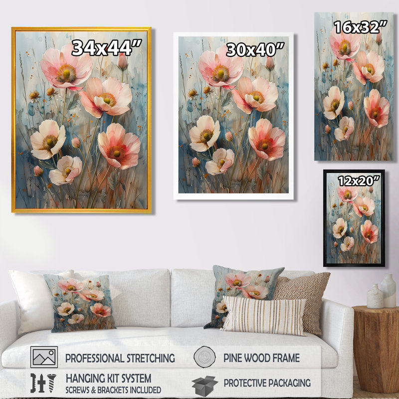 Rose et vert, bouton d'or et merveilles - Buttercups, art mural, Toile encadrée noire simple, H 20 po x l 12 po x P 1 po