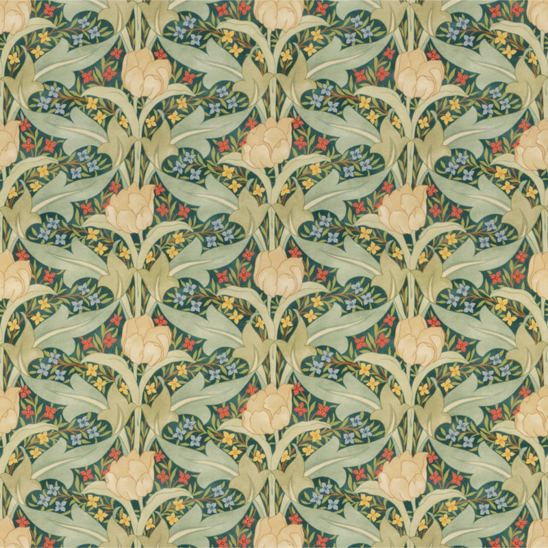 Original Brantwood Tulip and Jasmine Cotton Performance Fabric, Emerald