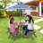 Kids Wooden Table Set With Octagon Table 4 Stools & Removable Adjustable Umbrella Grey