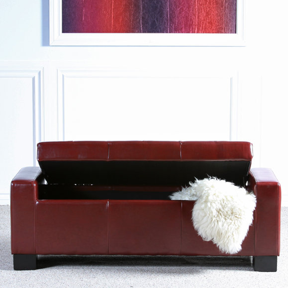 Banc de rangement à couvercle rabattable rembourré, Rouge