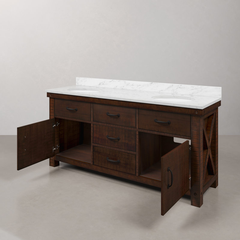 Aberdeen 72" Bath Vanity with Mirror, Rustic Sierra, Carrara White