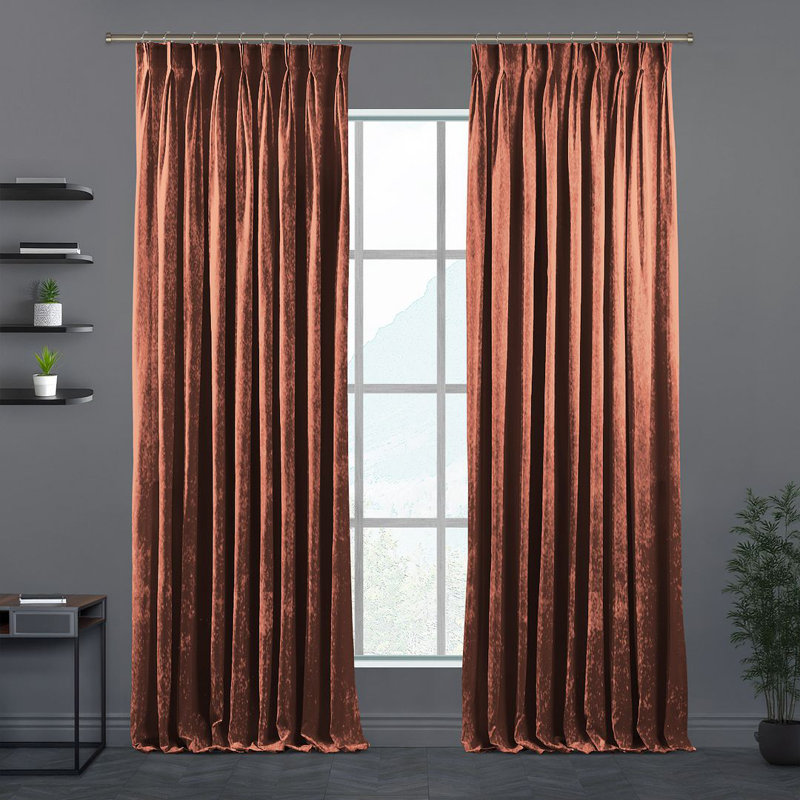 Velvet Semi-shee Single Curtain Panel, Burnt Orange, 190cm Width x 265cm Drop