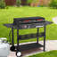 Combinaison de gril au propane et au charbon noir à double carburant - Gril à toit plat de 32 700 BTU avec 2 tablettes latérales, plaque chauffante amovible et roulettes verrouillables pour le barbecue en plein air, la cour arrière et la fête d'avant