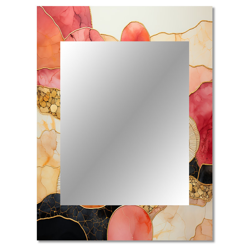 Escape To Serenity Vintage Pink Gold Watercolor VI - Geometric Mirror, Gold Unique Wall Mirror, Printed Metal Art, 40" x 30"