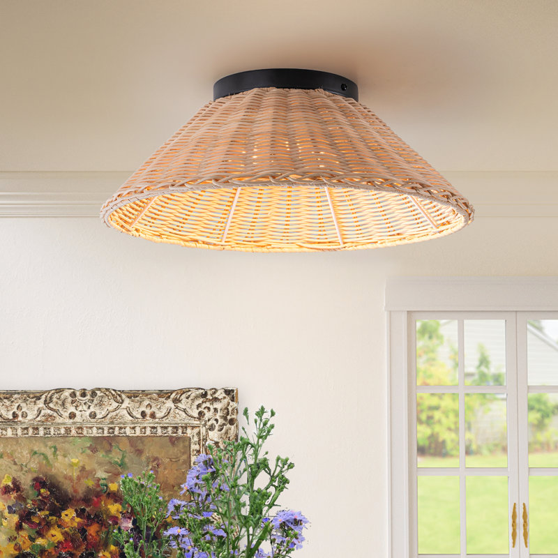 1-Light Hand-Woven Rattan LED Flush Mount