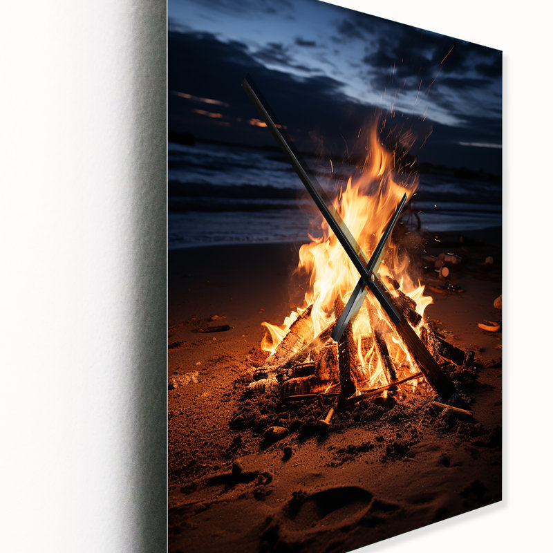 Beach Beach Bonfire Bliss - Horloge murale nautique et de plage surdimensionnée, Très grand