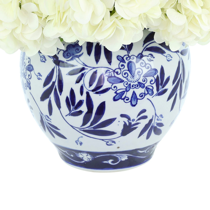 Hydrangea Arrangement in Blue and White Vase