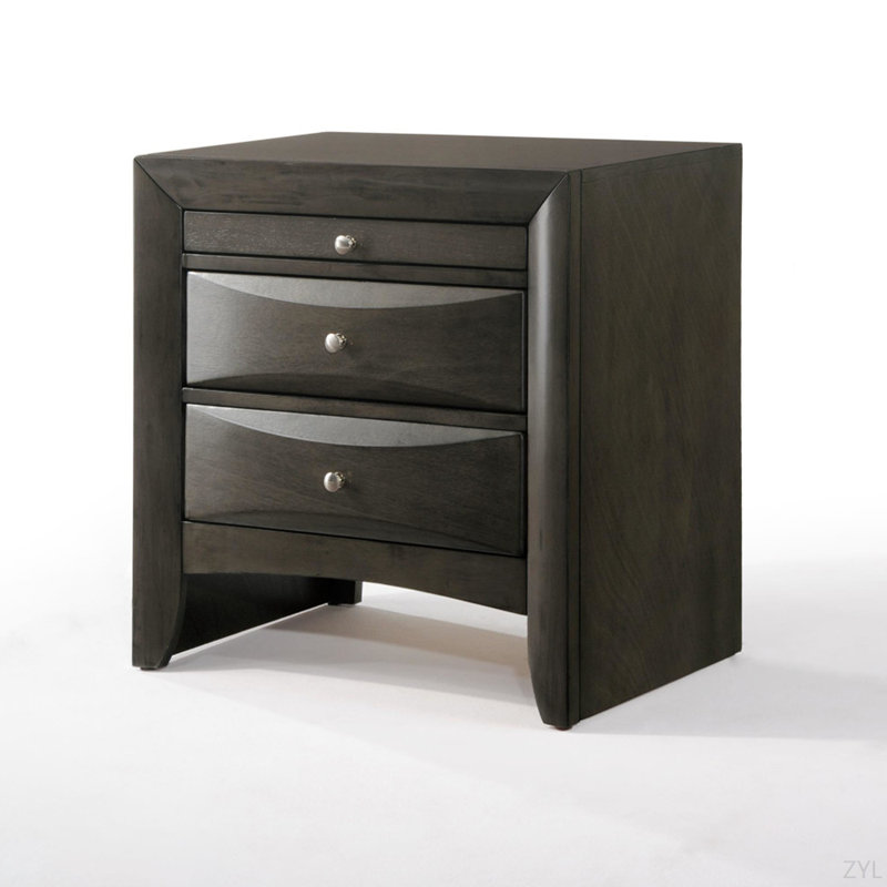 Élégante table de chevet en bois avec beaucoup de rangement et un design fonctionnel, Gris