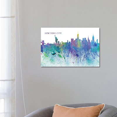 New York City Skyline Silhouette Impressionistic Splash 1 Piece Wrapped Canvas Wall Art