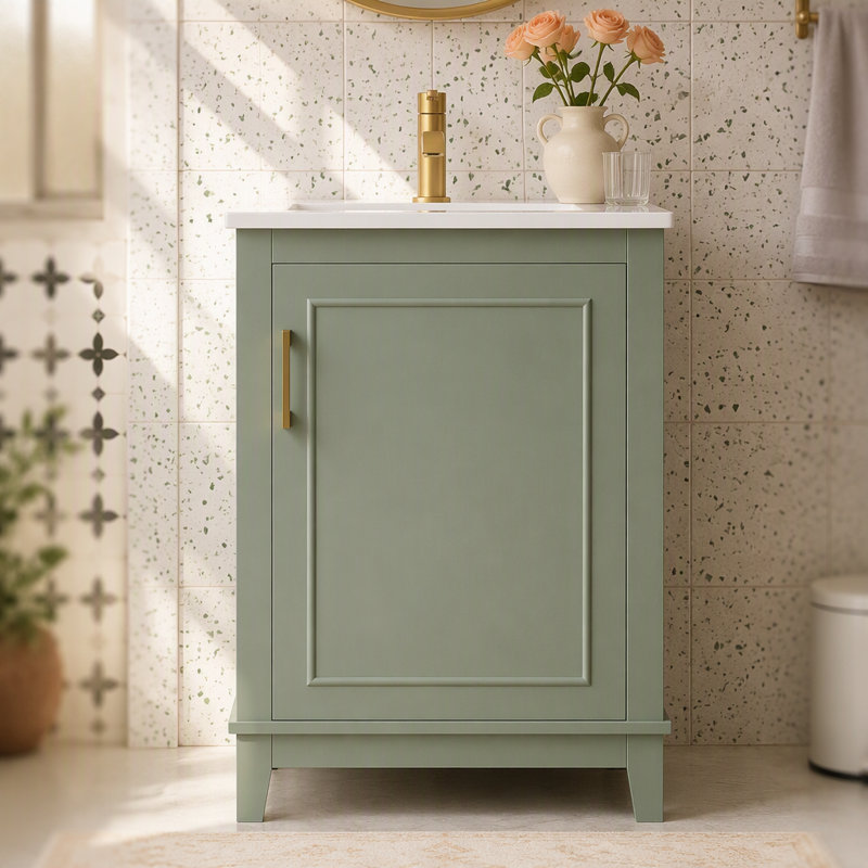 Petit meuble-lavabo moderne de 20 pouces avec lavabo en céramique - 20 * 14,5 * 33,3 pouces, rangement spacieux, 1 porte à fermeture douce