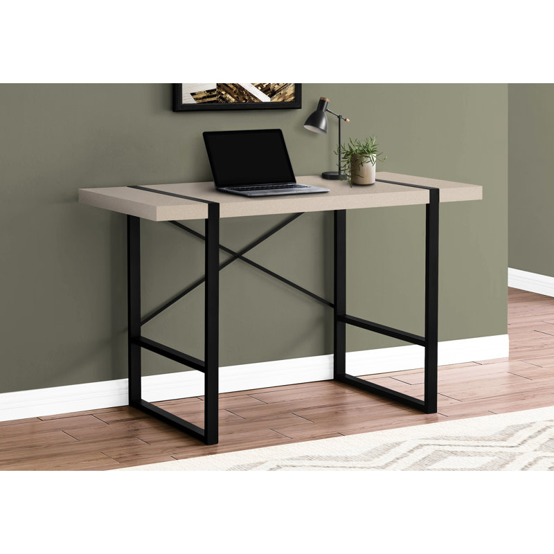 Table de travail contemporaine de 124 cm (49 po) pour bureau à domicile - Stratifié taupe avec pieds en métal noir - Robuste pour ordinateur