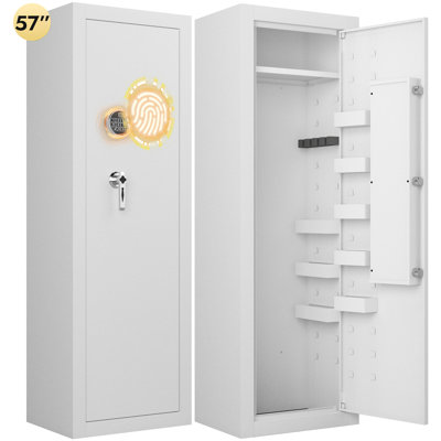 Gun Safe with Fingerprint Lock – 57"H, White or Blue, Strong Door, Adjustable Shelf
