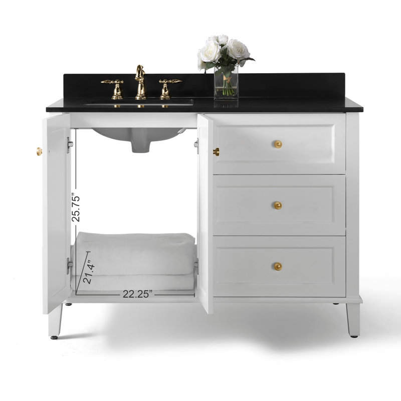 Hannah 48'' W Single Vanity, Black, White/Brushed Gold, Left