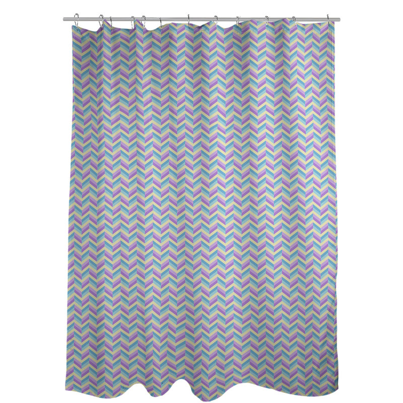 Rideau de douche simple à chevrons, Bleu / Mauve