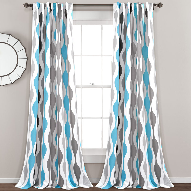 Room Darkening Curtain Pair, 132cm W x 213cm L, Blue/Grey