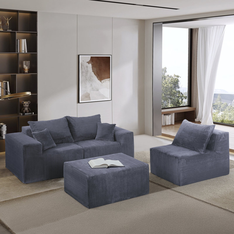 Canapé modulaire en velours côtelé Clementino, Gris