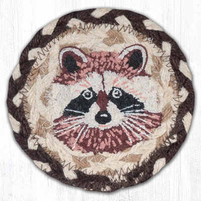  Rustic Raccoon Design Jute Coaster 5" H Handmade Wildlife Drink Mat