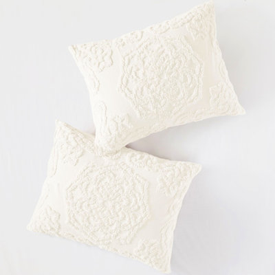 Cotton Chenille Medallion Fringe Coverlet For Large Beds, King/ King In Pale