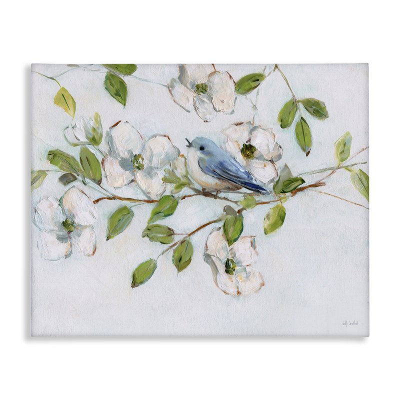 Oiseau bleu sur toile de cornouiller, conception de Sally Swatland, H 30 po x l 40 po