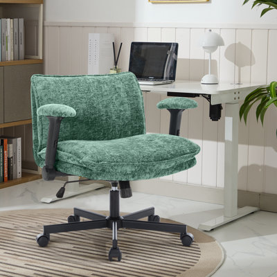 26in W Teddy Velvet Home Office Chair,350LBS Crosslegged Desk Chair with Lumbar Support&Adjustable Armrests