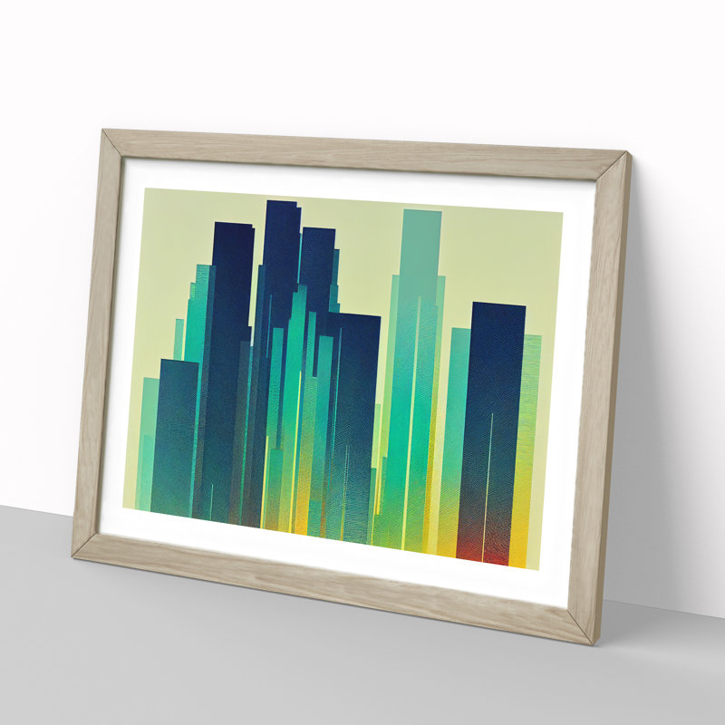 Impressive Skyscraper Skyline Abstract - Single Picture Frame Print, 46cm H x 64cm W x 2cm D, Oak
