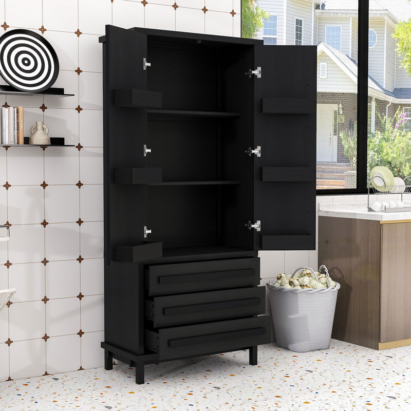 Armoire de rangement élégante en bois - tablettes réglables, charnières silencieuses, Noir