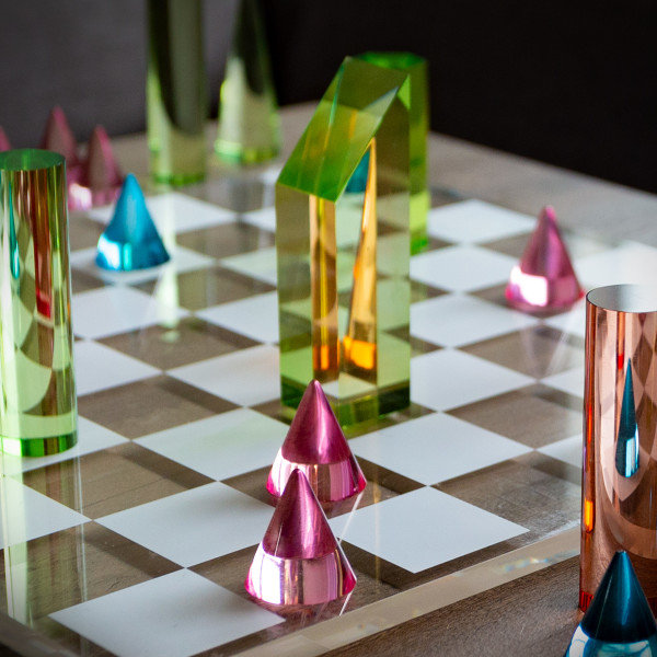 Trademark Games Modern Acrylic Chess Set - Acrylic Chess Board with 32 Colorful Game Pieces - Unique
