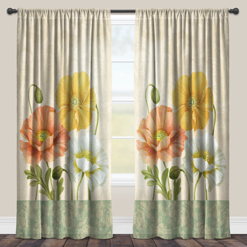 Pastel Poppies Sheer Curtain Single Panel