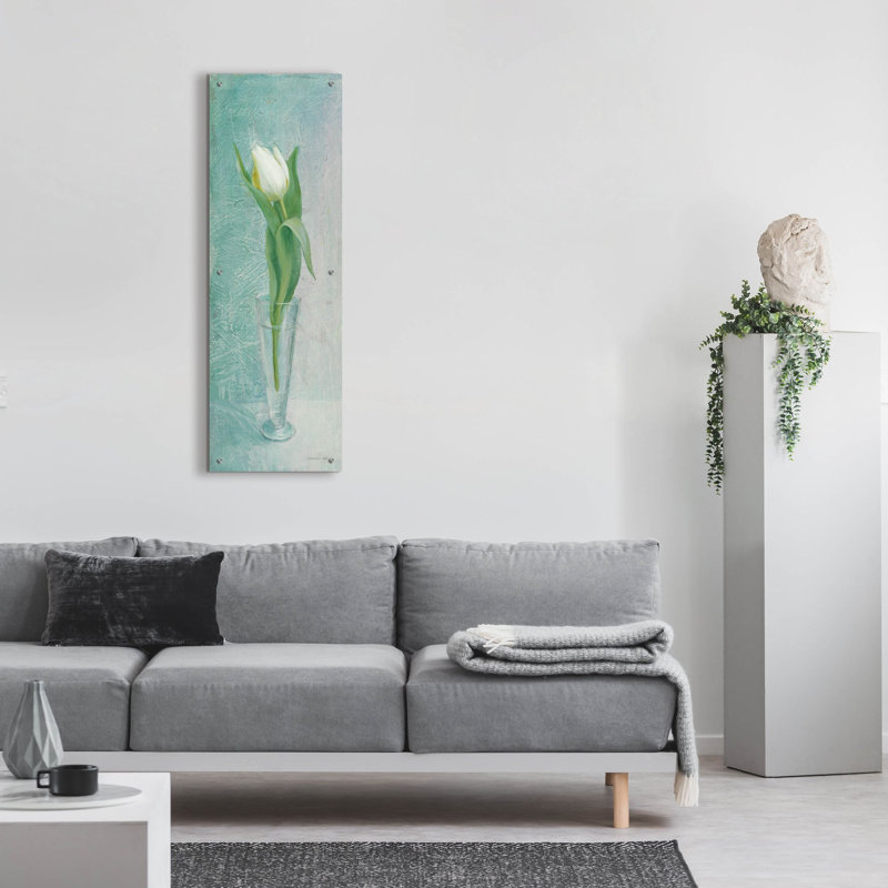  «Tulip Blue» par Danhui Nai, art mural en verre acrylique, 16 po x 48 po