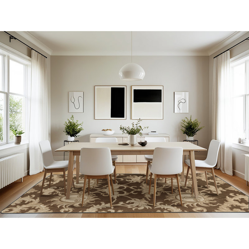 Tapis brun français lavable à la machine, Rectangle 7 pi x 10 pi