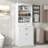 Bathroom Storage Cabinet with Two Doors, Drawers, Adjustable Shelf & Three Open Shelves