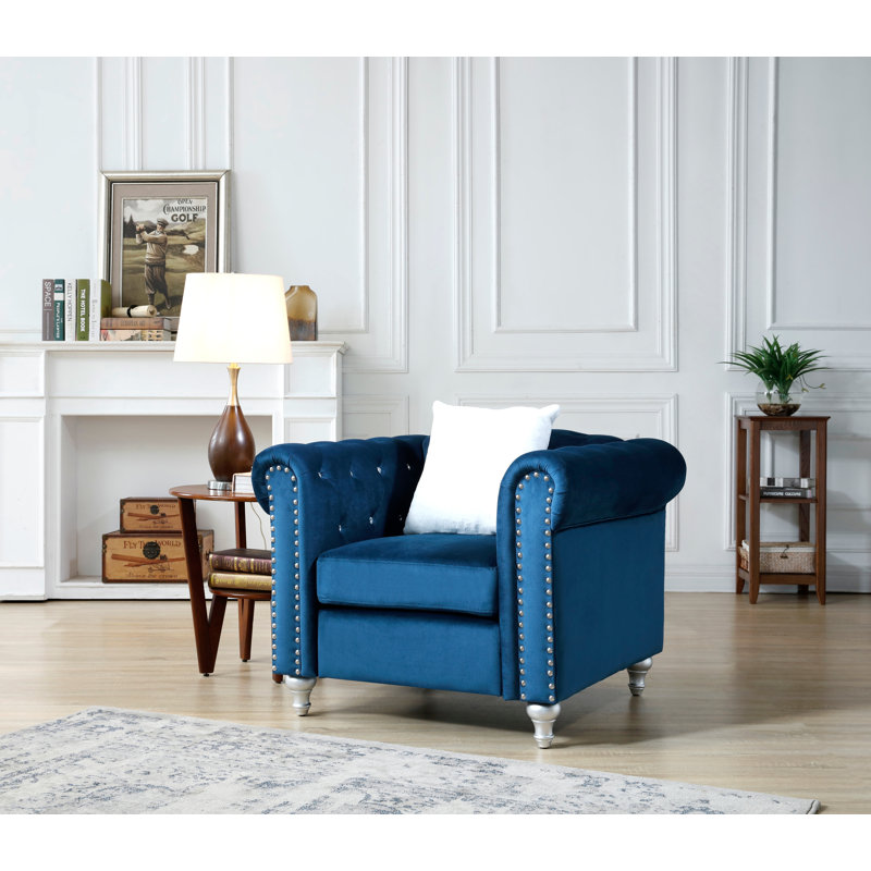 Élégant fauteuil bleu marine à accoudoirs ronds, Marine