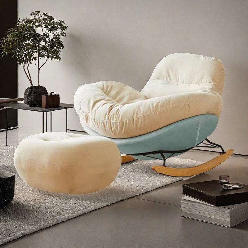 Chaise berçante crème en escargot, Bleu