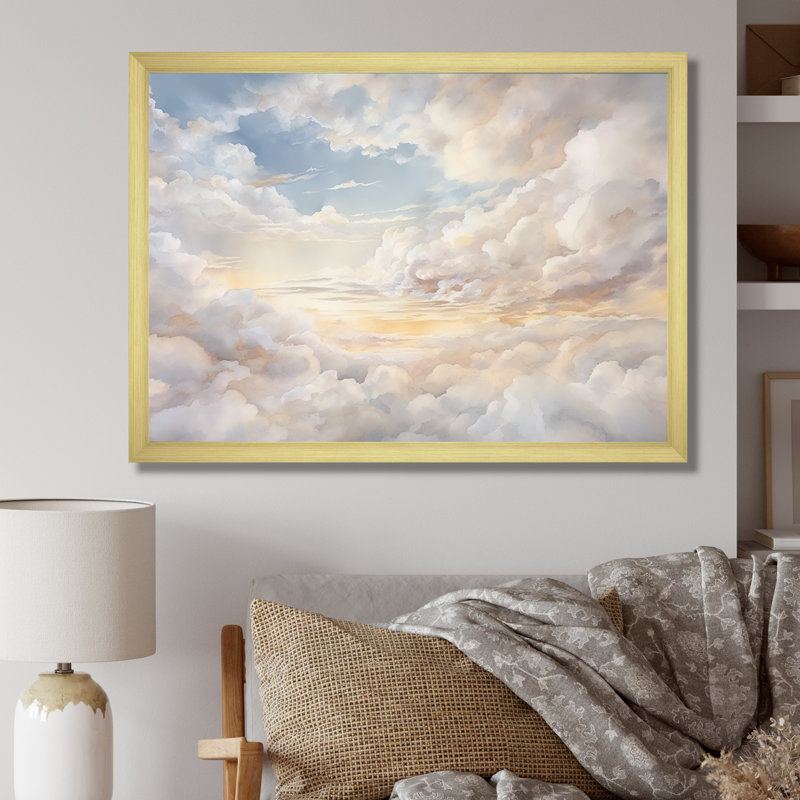" Clouds Charm In Winter ", 16" H x 32" W x 1" D, Gold Single Picture Framed