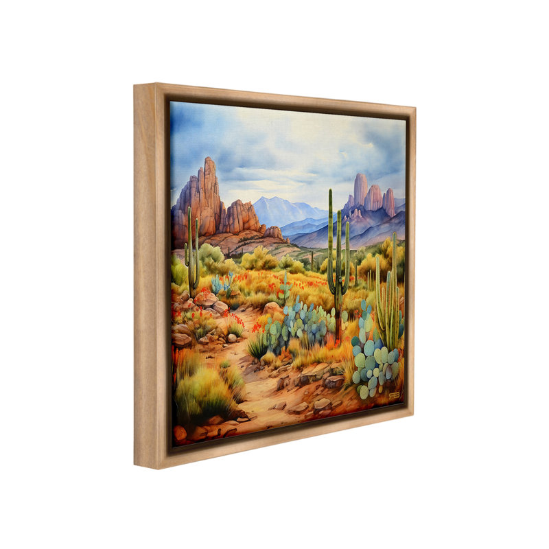 "Vast Desert Mesa" par RB sur toile, Cadre flottant orme Montalcino, H 25 po x l 25 po