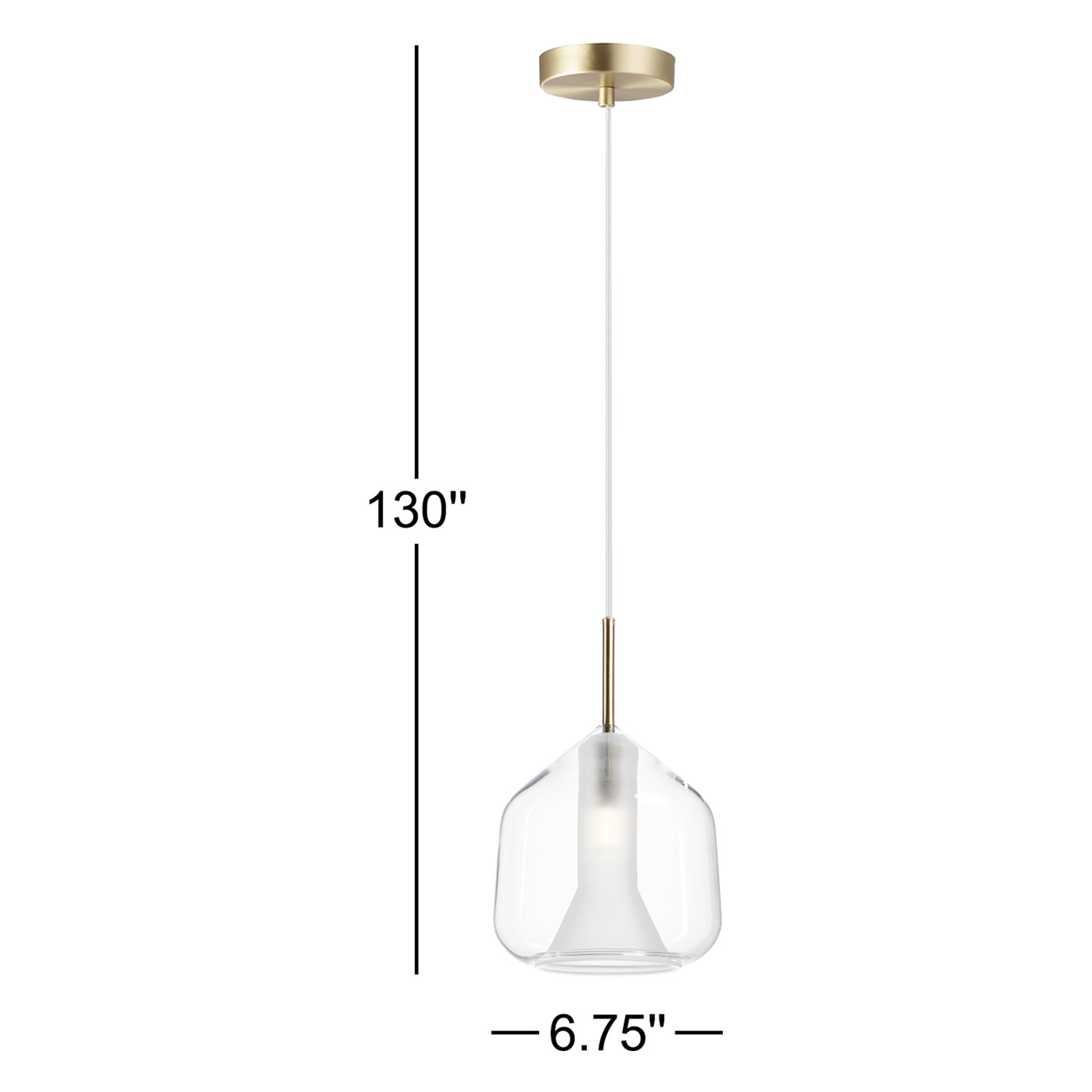 Ryia Single Light Glass Steel Dimmable Pendant, Satin Brass, Clear