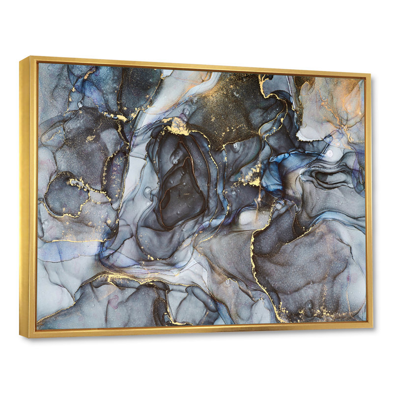 Art or noir infusé noir II - reproduction sur toile, Cadre flottant doré, H 30 po x l 40 po