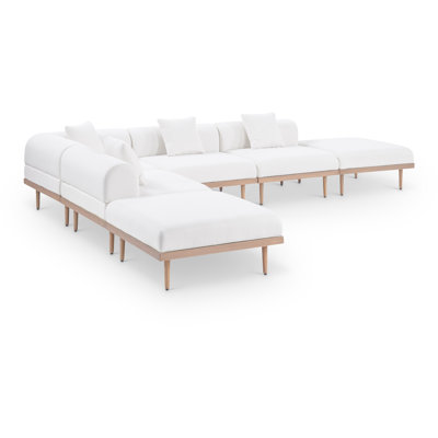 Madeleine 142" Resilient Water Resistant Olefin Fabric Upholstered 6Pc. Outdoor Patio Modular Sectional
