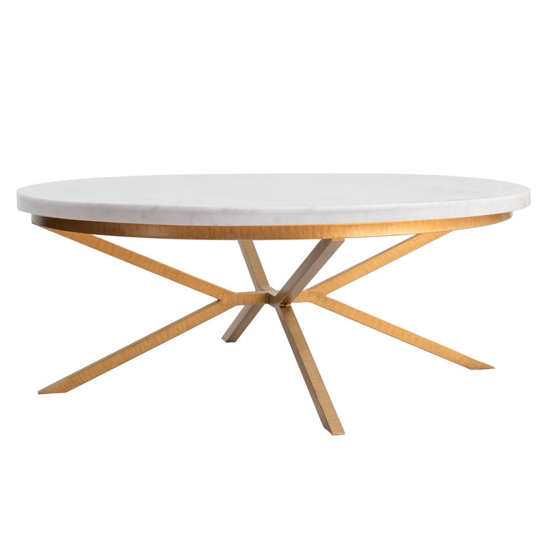 Vito 40" Round Coffee Table, 18" H x 33" L x 33" W, Carrera Marble/Gold