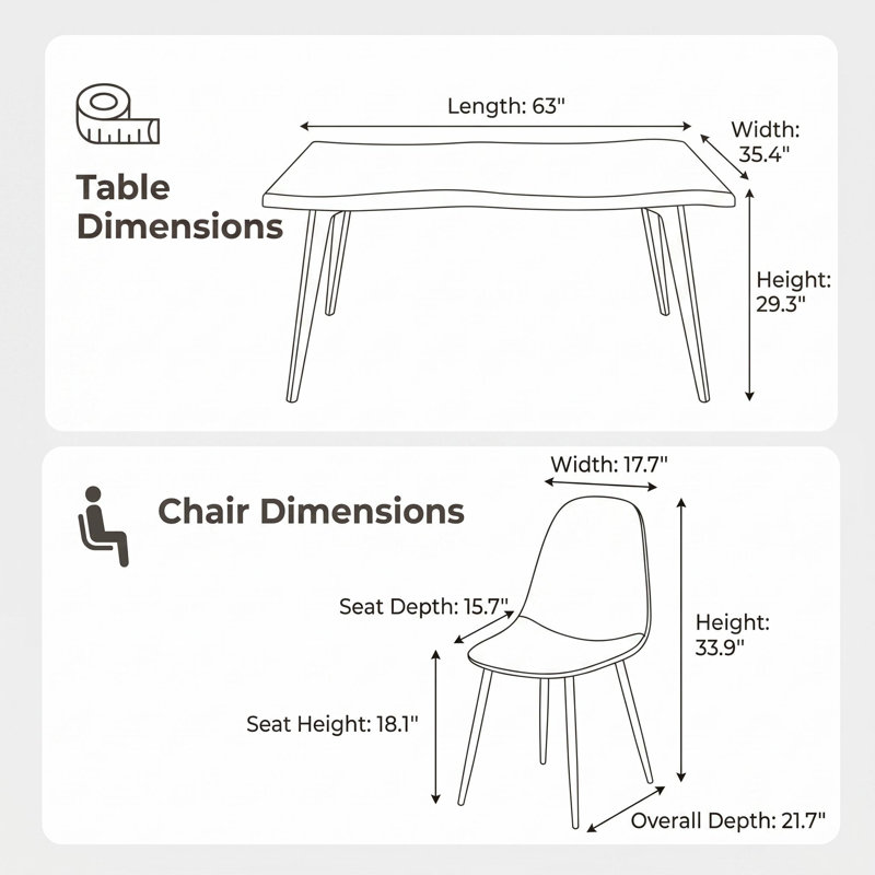 Shivani 5-Piece Modern Dining Set With Rectangular Wood Grain Table And 4 Upholstered Dining Chairs, Beige, Walnut