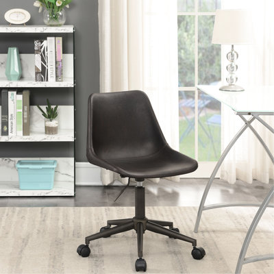 Brown Upholstered Adjustable Chair For Home Office, Ergonomic Curved Seat Style, Soft Cushioning, And Smooth - Moving , 18 Inches Wide Leather Fabric Office Home, Padding, Modern Seat, Effortless