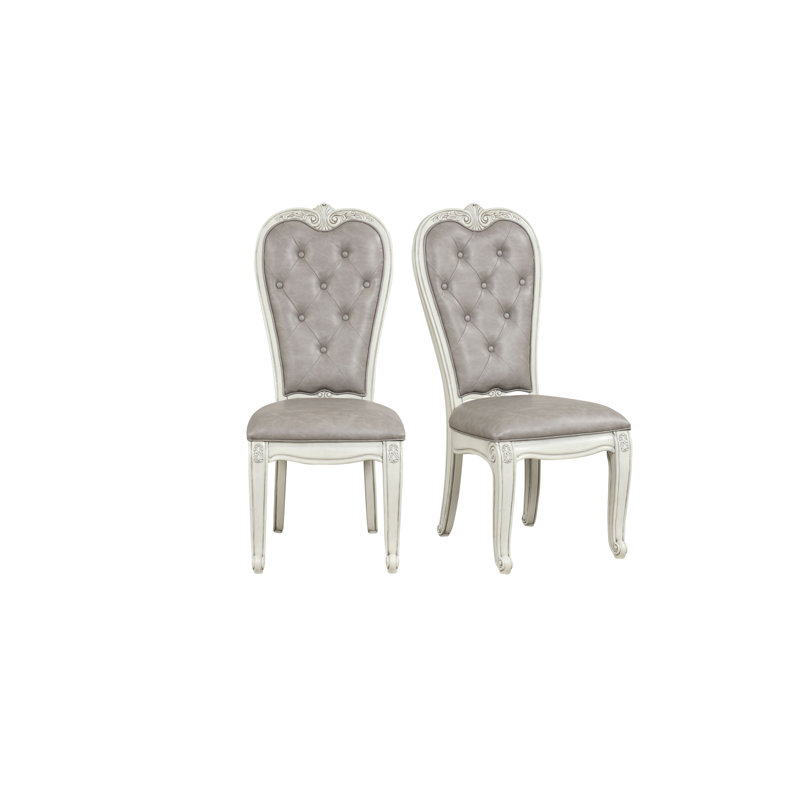 Chaise d'appoint en bois massif Shery (ensemble de 2) - Ivoire rétro