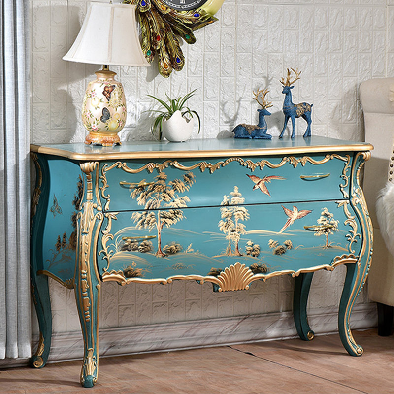 Console rectangulaire en bois manufacturé bleu massif, H 35,04 po x l 53,15 po x P 17,72 po