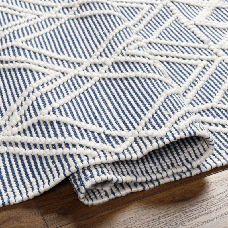 Géométrique tissé à plat recyclé P.E.T. Tapis bleu, Rectangle 8 pi x 10 pi
