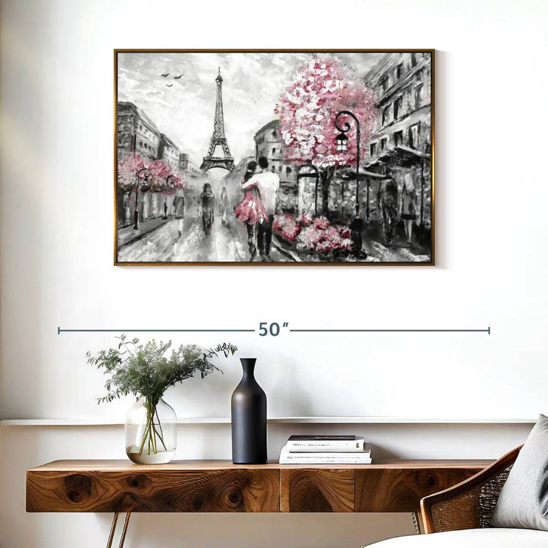 Rose Paris, Cadre flottant doré, 37 po x 25 po