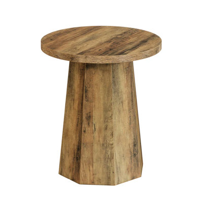 Rustic Brown Wood Side Table Reading Octagonal Base Compact And Rubber Foot Pads